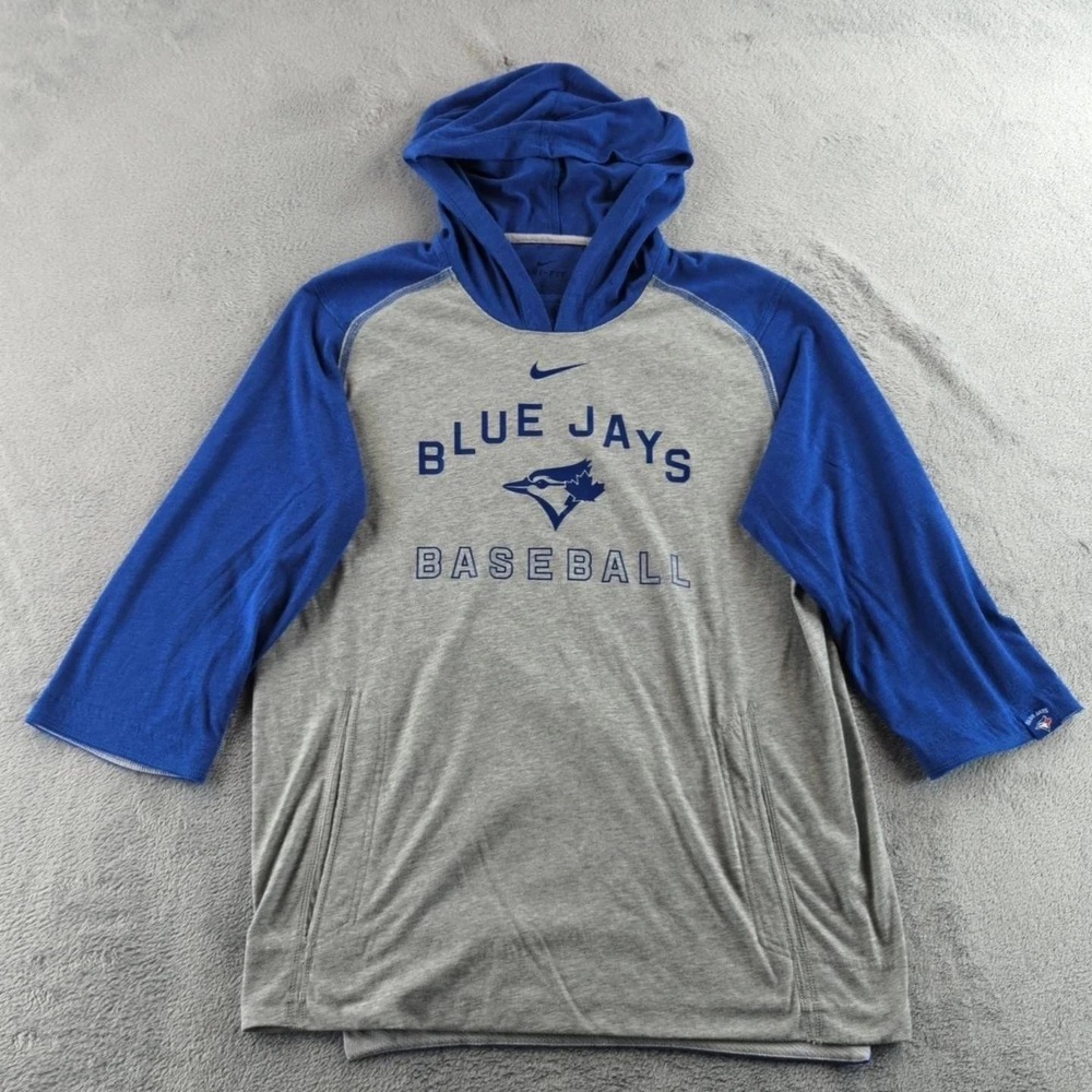 Toronto Blue Jays Hoodie Mens Medium Gray Blue MLB Baseball Nike Dri-Fit